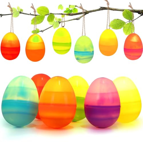 Leonshco 12 Stück Ostereier zum Aufhängen, Osterdekoration LED Lichter, Funkelnde Ostern Lichter, 6 Farben Ostereier Deko, Partydekoration DIY Open-Ended Twisted Eggs, Ostereier LED Lichterketten