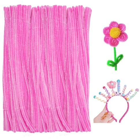 jijAcraft 6MM Rosa Pfeifenreiniger, 30CM Pfeifenputzer zum Basteln, 100 Stück Biegebruchs Chenilledraht, Blumen Pfeifenreiniger für DIY Basteln, Dekorieren