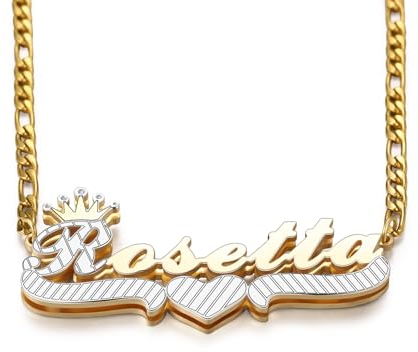 OTXIXTO Doble Chapado Personalizado Nombre Collar Personalizado Chapado Oro 18K Doble Capa Nombre Placa Colgante Personalizada Joyería Regalo para Mujer/Madre/Novia/Esposa (Estilo C: Oro & Plateado)