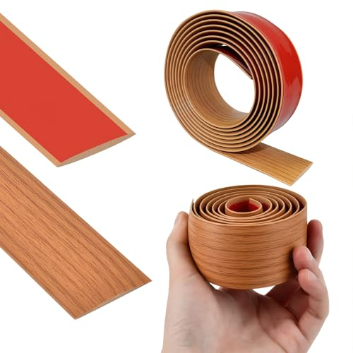 ZYNERY Bande de seuil, Bandes de seuil adhésives, Baguettes de seuil pour sols de transition en PVC, Séparateurs de sol rattrapage de niveau, Baguettes décoratives en bois (2,5 m x 4 cm, jaune)