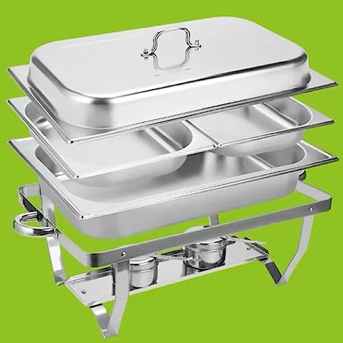 DLAZUM Piastra riscaldante per Buffet in Acciaio Inossidabile - Vassoio riscaldante in Acciaio Inossidabile con Coperchio, Set per Buffet con pentole Calde, scaldavivande con Coperchio in Acciaio s