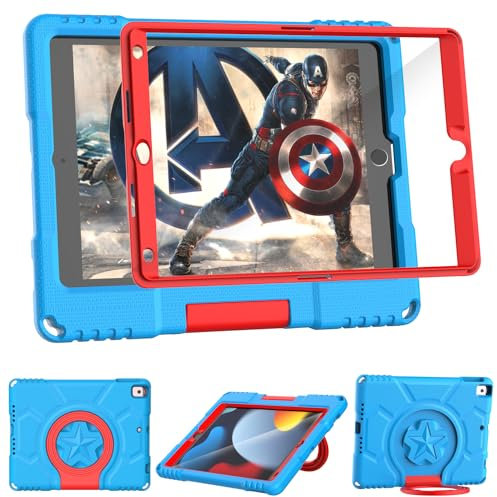 iPad 9th/8th/7th Generation Case Kids for iPad 10.2 Inch 2021/2020/2019, TrendGate Lightweight Shockproof iPad 10.2 Case Built-in Screen Protector with Handle Stand for iPad 10.2'' 9/8/7 Gen - Blue