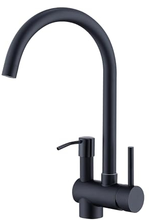 Trysea Küchenarmatur mit Seifenspender, Küchenspüle-Wasserhahn schwarz,360° drehbar Einhebel Spüle Wasserhahn mit einstellbarer WassertemperaturEdelstahl Küchenarmatur