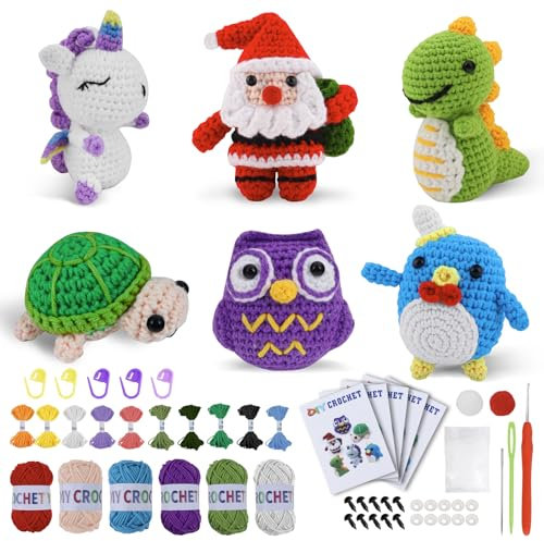 Tintinadv Häkelset - Crochet Kit für Erwachsene/Kinder - 6 Tiermuster - Videoanleitung - Ideal für Anfänger - Unisex - Bunt - Klassisch - Nicht zusammenklappbar