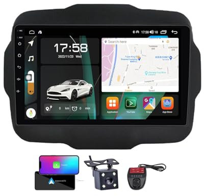 ZZPHKK Android 13 Autoradio für Jeep Renegade 2014-2018 mit Carplay Android Auto, 9 Zoll QLED Touchscreen, 8 Kerne, 8 GB RAM, 256 GB ROM, Bluetooth 5.0, GPS, FM/RDS Radio, SWC Rückfahrkamera