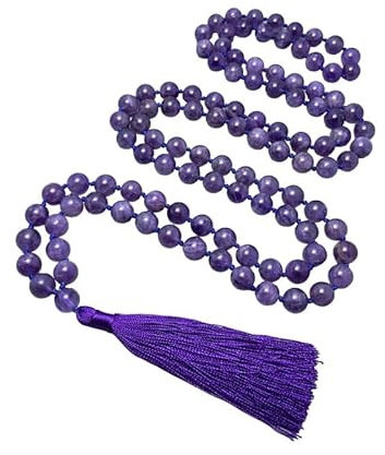 INFINITY GEMS Natürliche AAA Amethyst 108 Perlen Mala Halskette Erdung Heilung Quaste 8mm spiritueller Schutz Meditation Gleichgewicht psychische Gesundheit Japa Mala