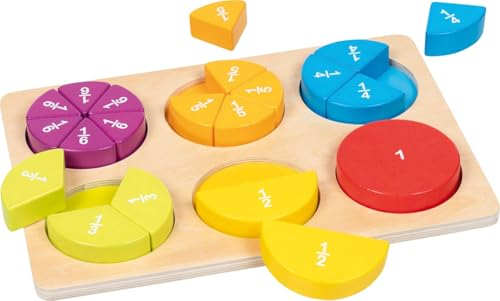 goki 59960 - Lernspiel Bruchrechnen aus Holz für Kinder, spielerisches Verständnis für Zahlen und motorische Fähigkeiten erlernen, 29cm x 20cm, 21er Set, ab 2 Jahre