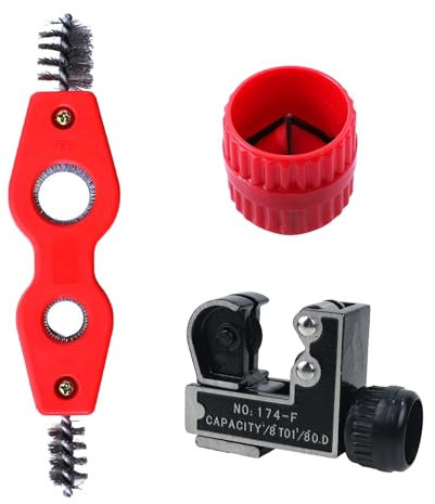 Bamyli Copper Pipe Deburring Tool,1 Copper Pipe Cleaner and 1 Pieces Reamer Pipe Deburring Brush Tool Pipe Reamer Tool with 1 Pipe Cutter 3-28Mm for PVC PPR Copper Brass Aluminum Pipes