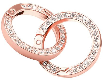 COMNICO 4 Pack Round Carabiner Rose Gold Metal Rhinestone Spring O Rings Camping Backpack Buckle Keyring Clip Hook Repair Parts for DIY Handbag Purse Shoulder Strap(Diameter