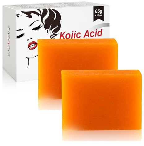 Kojic Acid Soap, Kojie Acid Lightening Soaps für dunkler Flecken, Akne und Mitesser, Kojisäure Seife für Gesicht und Körper, Tiefenreinigung Kojisäure-Seife für alle Hauttypen, 65g x 2 Bars