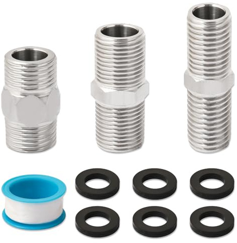 Josaton 3 Pcs Hex Nipple Fitting 1/2 Male to 1/2 Male Thread Stainless Steel 304 Hex Nipple Pipe Fittings for Pipe Connecting Conversion