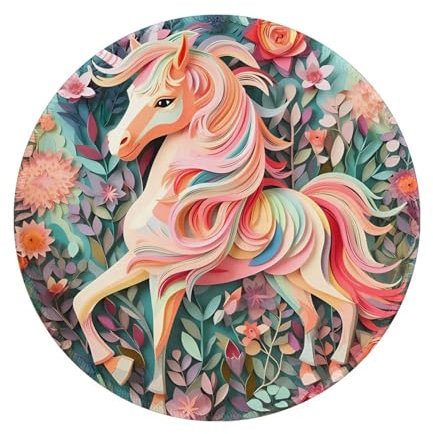 Tapis de souris rond licorne rose 20,3 cm – Parfait pour le travail, les jeux et l'étude – Bords cousus pour ordinateur personnel, bureau