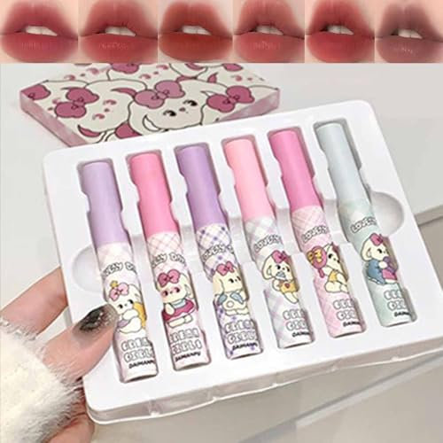 Matte Flüssiges Lippenstift Set Braun Rosa Nude Niedlich Lippenstift Lang mit Hoher Pigmentierter Farbe Lippen Makeup für Frauen 6Pcs