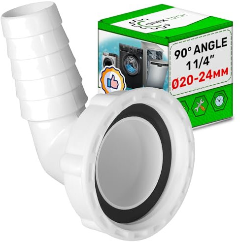 Waschmaschine Abfluss Adapter 90° und für Geschirrspüler Anschluss Ablauf für Schlauch mit Eingang Ø 20-24 mm Geeignet für Siphon mit 1 1/4 Außengewinde - Garantie 5 Jahre - ONIX TECH
