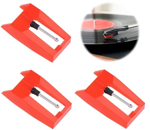 TDUNSYA 3 Piezas Aguja para Tocadiscos, Agujas de Repuesto para Tocadiscos, Agujas de Tocadiscos, Aguja de Diamante para Tocadiscos para la Mayoría Tocadiscos de Vinilo, Fonógrafo(Rojo