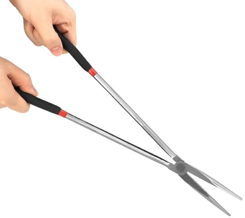 QWORK® Extra Long Needle Nose Pliers Straight 400 mm, Steel, Non-Slip Handles, Multifunctional Pliers