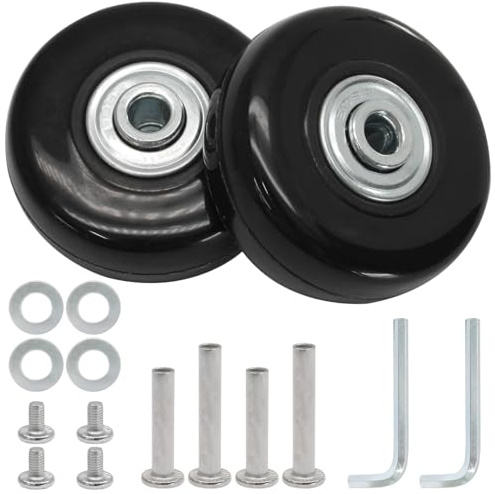 Qjaiune Gepäckrollen Ersatzrollen 2er-Set, 60 mm x 18 mm, Kofferrollen, Ersatzrollen aus Gummi, mit Montagezubehör, Gepäck-Ersatzräder für Trolley-Tasche, Deichselbox