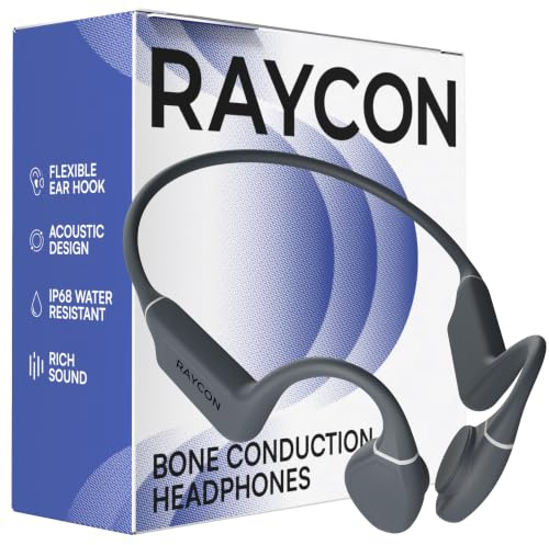 Raycon Bone Conduction Headphones Bluetooth - Open Ear Running Headphones, Sweat & Water-Resistant Earbuds with Mic for Sports & Workouts, 13hr Playtime (Gray)
