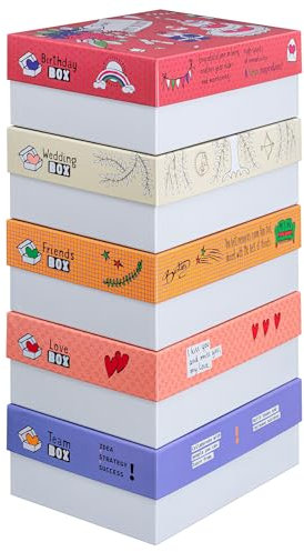 FALKEN Original 5er Pack StoryBoxen sortiert. 120 mm hoch DIN A4+ Made in Germany. Geschenkbox mit Deckel. Ideal für Erinnerungen, Fotos, Sammlungen, Bilder, Basteleien Aufbewahrungsbox Schachtel