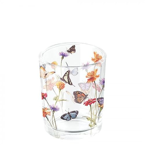 Ambiente Glas Teelicht Halter 6,5 cm hoch/Schmetterlinge Garten Tischdekoration Soda Lime Glas Serie Butterfly Garden