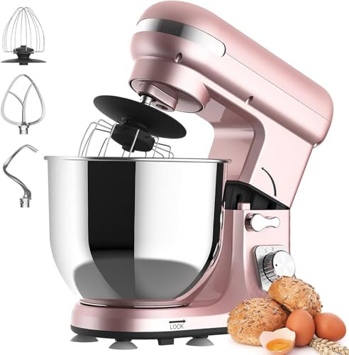 Rebongki Stand Mixer, 6.5L Food Mixers for Baking, 1400W Electric Kitchen Mixers with Stainless Steel Bowl, Dough Hook, Wire Whip, Beater, Mixers for Baking 6 Speed with Pulse Setting (Golden Rose)