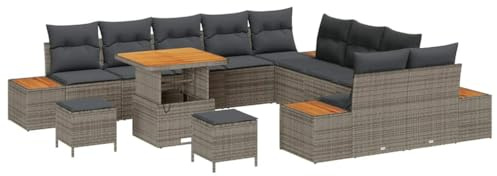 vidaXL Gartensofa-Set 13 STK. 12-Sitzanzahl Grau Poly Rattan