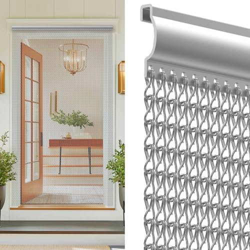 Huracan Mosquitera de aluminio, 90 x 210 cm, para puertas interiores y exteriores, color plateado