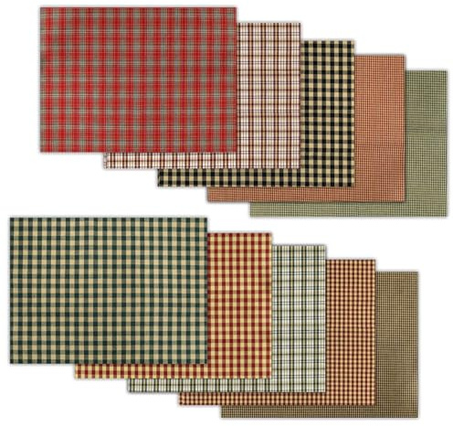 Lot de 10 tissus à carreaux de Noël – Tissu vintage à carreaux écossais carré pour patchwork rétro prédécoupé pour projet de couture de Noël, loisirs créatifs – 50 x 40 cm