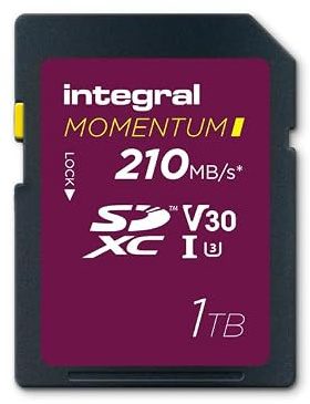 Integral Momentum I 1TB SDXC V30 U3 Card - Up to 210MB/s Read, 180MB/s Write - For DSLR, Mirrorless & Camcorders - 4K UHD Video & Burst Mode Ready - Waterproof, Shockproof, Rugged