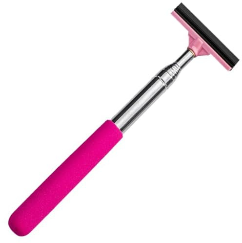 Car Rearview Mirror Wiper, Retractable Window Squeegee, Small Auto Squeegee Cleaner Water Side Mirror Wiper with Telescopic Long Handle, Snow Brush & Ice Scraper Car Accessories Cleaner Tool（Pink）