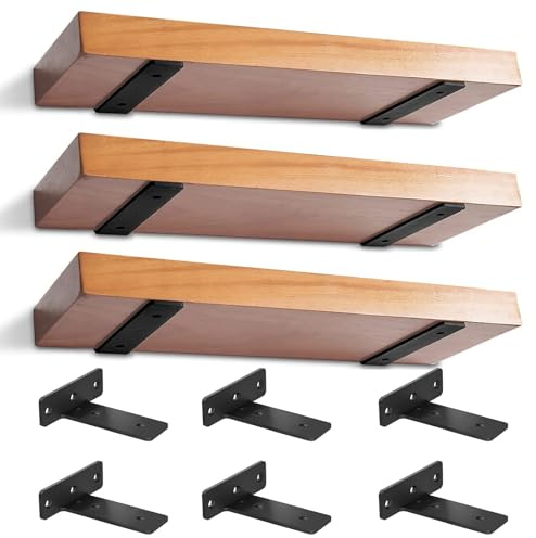 6 Pièces Equerre Etagere Murale, Equerre Etagere Murale Métal en Fer | 5 mm D'épaisseur, Supports D'étagère En Bois pour Étagères Ouvertes de Bricolage (Noir, 15 cm)