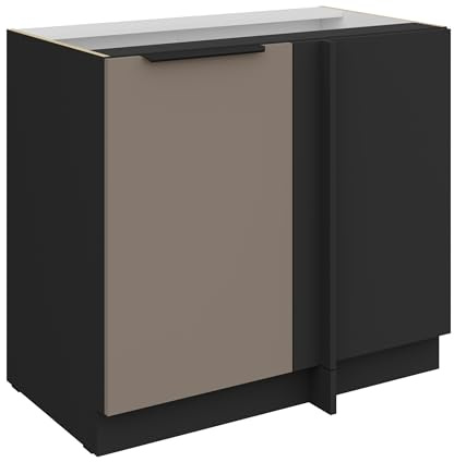 Kuechen-preisbombe Küchen Eckunterschrank 105 cm Küche ARIA Sandgrau Ultra matt + Schwarz matt, hochwertige Fronten mit Anti Fingerprint Beschichtung Küchenzeile Küchenblock
