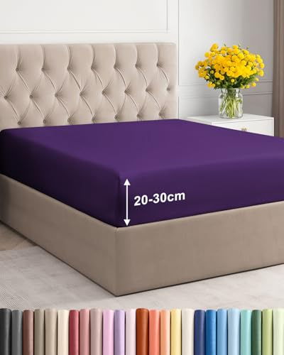 Spannbettlaken 180x200 - Mikrofaser Spannbetttuch 30cm (12) tief - Violett | Spannbetttuch, Boxspringbett, Weich, Knitterfrei, Bügelfrei, Atmungsaktiv, Hypoallergen, Rundumgummi, Gebürstet, OEKO-TEX