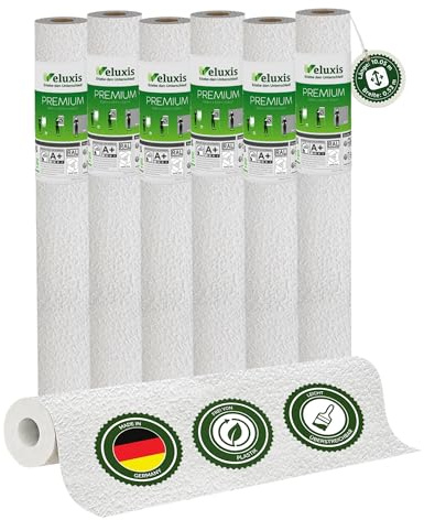 Veluxis Vliestapete Premium 6er-Set Feine Putzstruktur – 10,05 m × 0,53 m | Renoviervlies Feine Putzstruktur, rissüberbrückend, blickdicht, überstreichbar, Made in Germany I Veluxis ®