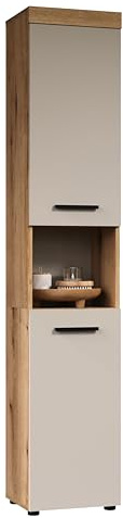 Hochschrank Ivrea Evoke Eiche / Kaschmir · B 36 x H 184 cm | B 36 x H 184 x T 31 cm · feuchtraumgeeignet · 2 Türen, 1 offenes Fach, 2 Einlegeböden