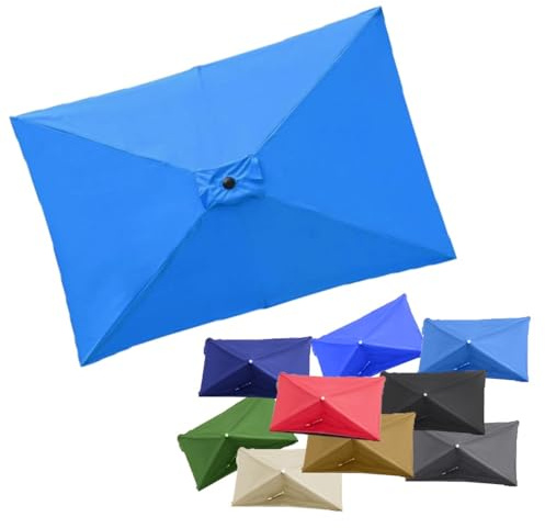 ZIUSFAC Telo di Ricambio per Ombrellone Rettangolare 3×2 M 6 Stecche Tessuto di Ricambio per Ombrellone Copertura di Ricambio per Ombrellone(Sky Blue)