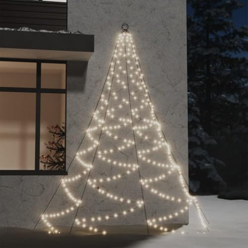 GeenYuu Albero di Natale a LED, da parete, 260 LED bianco caldo, 3 m, in plastica, con gancio in metallo, 8 effetti di luce, impermeabile, per interni ed esterni, feste, matrimoni, giardino, balcone