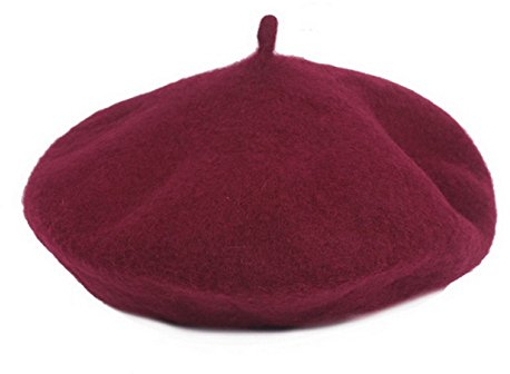 Licus Klassische Baskenmütze aus Wolle, für Damen, einfarbig, warme Beanie-Mütze Gr. Einheitsgröße, weinrot