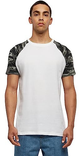 Urban Classics Herren Raglan Contrast Tee – Slim Fit T-Shirt mit Kontrastärmeln, Rundhalsausschnitt, sportlicher Look, weicher Baumwollmix, Basic Style,Wht/Darkcamo,XXL