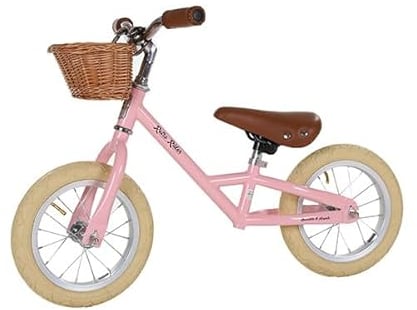 Bandits & Angels Metal Laufrad Retro Rider Mit Weidenkorb Pink ab 2,5 Jahren – Für Jungen und Mädchen – Rosa Balance Bike – Verstellbarer Sattel 36 bis 44 cm – Luftreifen – Luxuriöse Griffe