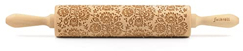 Folkroll Teigrolle Folk Floral, groß, 43 cm, Nudelholz, Prägerolle, Muster, Motiv, Rolle, Buchenholz, 330210