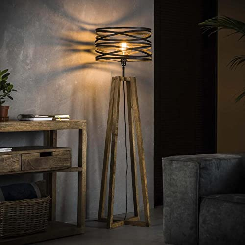 famlights Industrie Look Stehlampe Colin Wohnzimmer Vintage aus Holz, Skandi Deko, Wohnzimmerlampe Stehleuchte Wohnzimmer Landhaus Industrial retro Schlafzimmer Standleuchte Holz/Stehlampe Esstisch