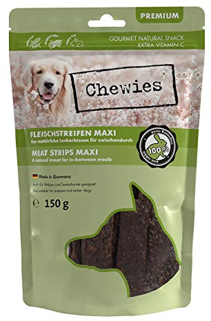 Chewies Fleischstreifen MAXI Hundeleckerli aus 100 % Kaninchenfleisch - 150 g - luftgetrocknete Kaninchen Kaustreifen für Hunde - zuckerfrei & getreidefrei - Dörrfleisch vom Kaninchen
