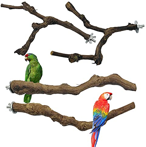 Allazone 4 Stück Sitzstangen Vögel, Naturholz Sitzstangen Natürlicher Traubenstab Sitzstangen für Vögel, Vögel Spielzeug Vogel Papagei Schaukel Spielzeug