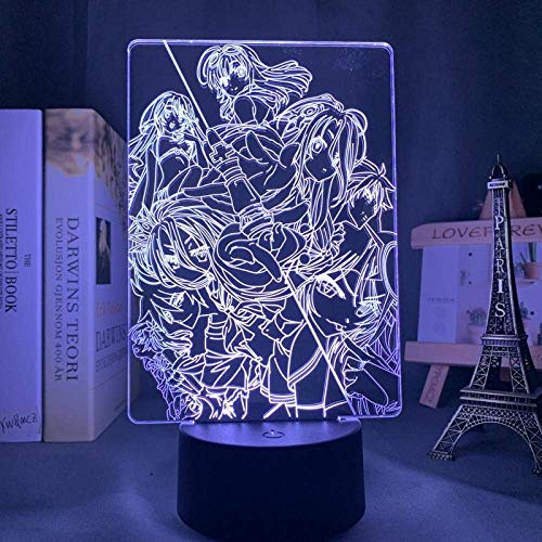 KJsdaADSA 3D Illusion Lumière Led Veilleuse Lámpara Anime No Game No Life For Kids Room Decor Cadeau D'Anniversaire Manga Gadget No Game No Life Lámpara D'Anniversaire Cadeaux 7 colores