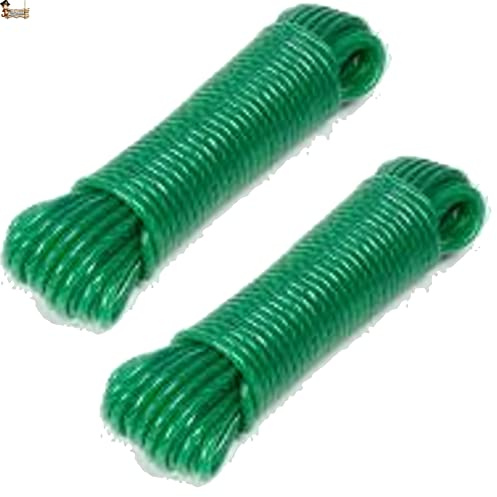 BricoLoco.com 2 x 15 m Wäscheständer, gefüttert, für Wäsche im Außen- oder Innenbereich, Wäschetrockner für Rolladen, Markisen, Polyethylen, beschichtet, Ø 5 mm (15, grün)