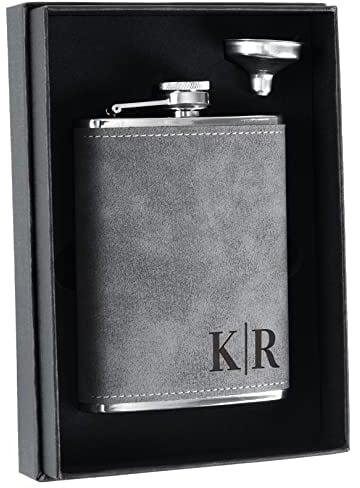 Flasque a Alcool Personnalisée avec Entonnoir en Inox - Flasque a Alcool Original 8oz/227ml Personnalisable - Flasque a Alcool Simili Cuir - Cadeaux Personnalisés Homme(Gris)