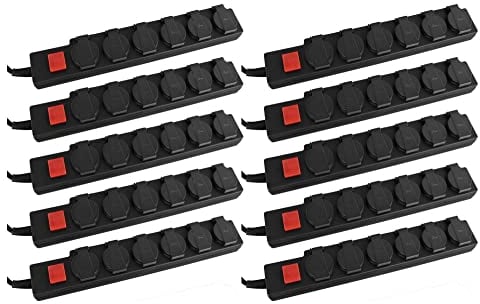 10x Stagecaptain OPSS-6 BK 6-fach Outdoor-Steckdosenleiste im Set - 230 V / 16 A - Fremdkörper- & spritzwassergeschützt nach Schutzklasse IP44 - Ideal für Garten & Heimwerker - Mit Schalter & Deckeln