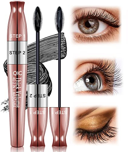 Mascara Wasserfest Schwarz - 4D Silk Fiber Eyelash Mascara Wimperntusche Extra Long Thick Lash Mascara Wischfest Und Nicht Verklumpend,9 ml
