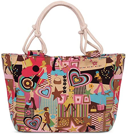 FORRICA Handtaschen Damen Groß Shopper Tasche Casual Segeltuch Schultertasche Schön Muster Frauen Handtaschen für Reisen Urlaub Einkaufen Blume D